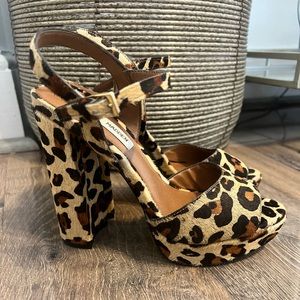 Steve Madden Leopard Calf Hair Platform Sandals